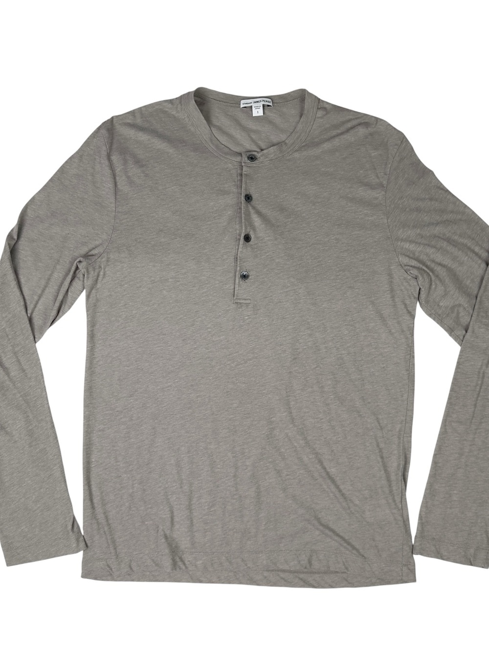 James Perse Mens Henley Long Sleeve Shirt Size 1 Small Gray Cotton Linen